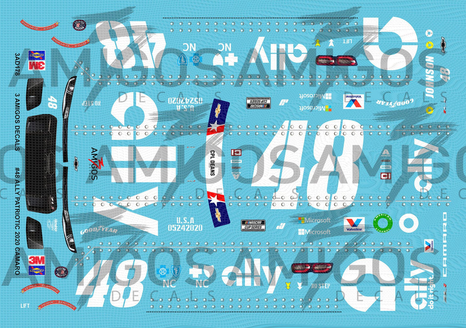 3 Amigos Decals #48 PATRIOTIC 2020 CAMARO 1/24 Decal Set - 1