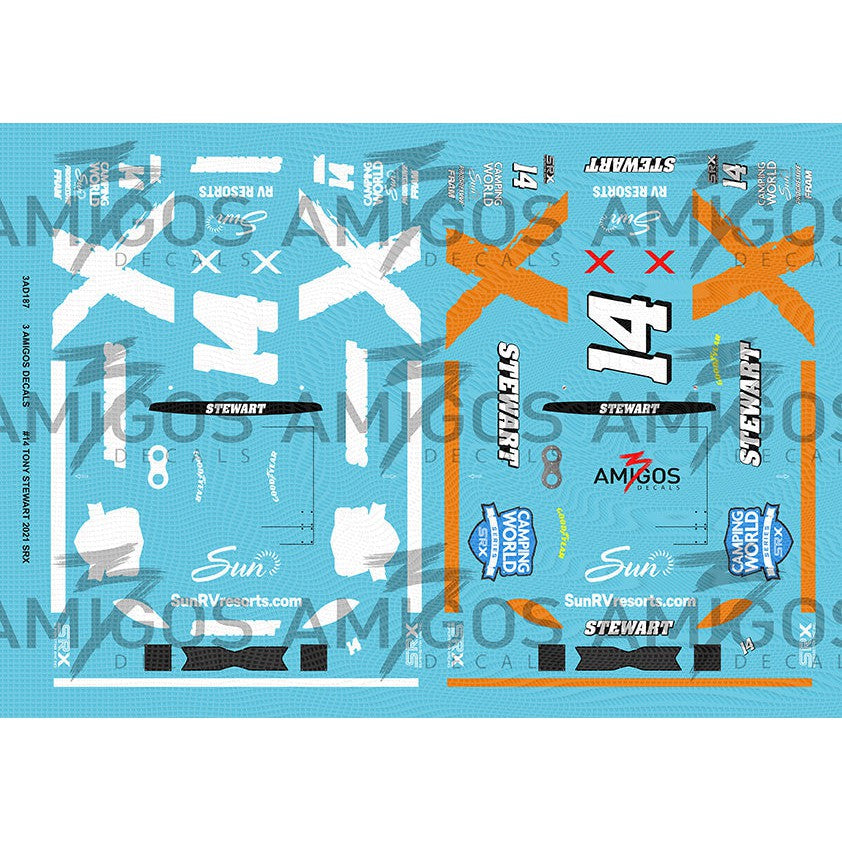 3 Amigos Decals #14 TONY STEWART 2021 SRX SERIES Decal Set