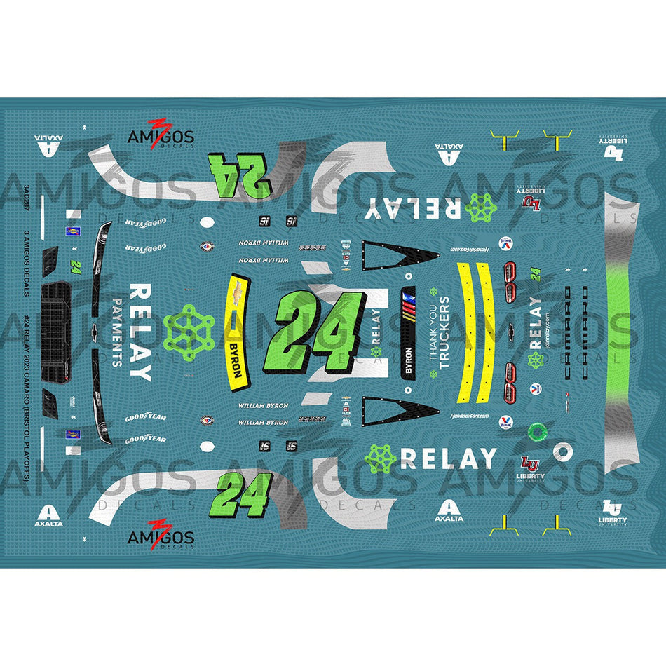 3 Amigos Decals #24 RELAY 2023 Camaro Bristol playoffs Decal Set 1:24