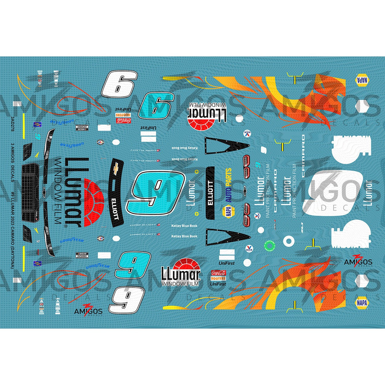 3 Amigos Decals #9 LLUMAR DAYTONA NIGHT RACE 2023 CAMARO Decal Set 1:2 ...
