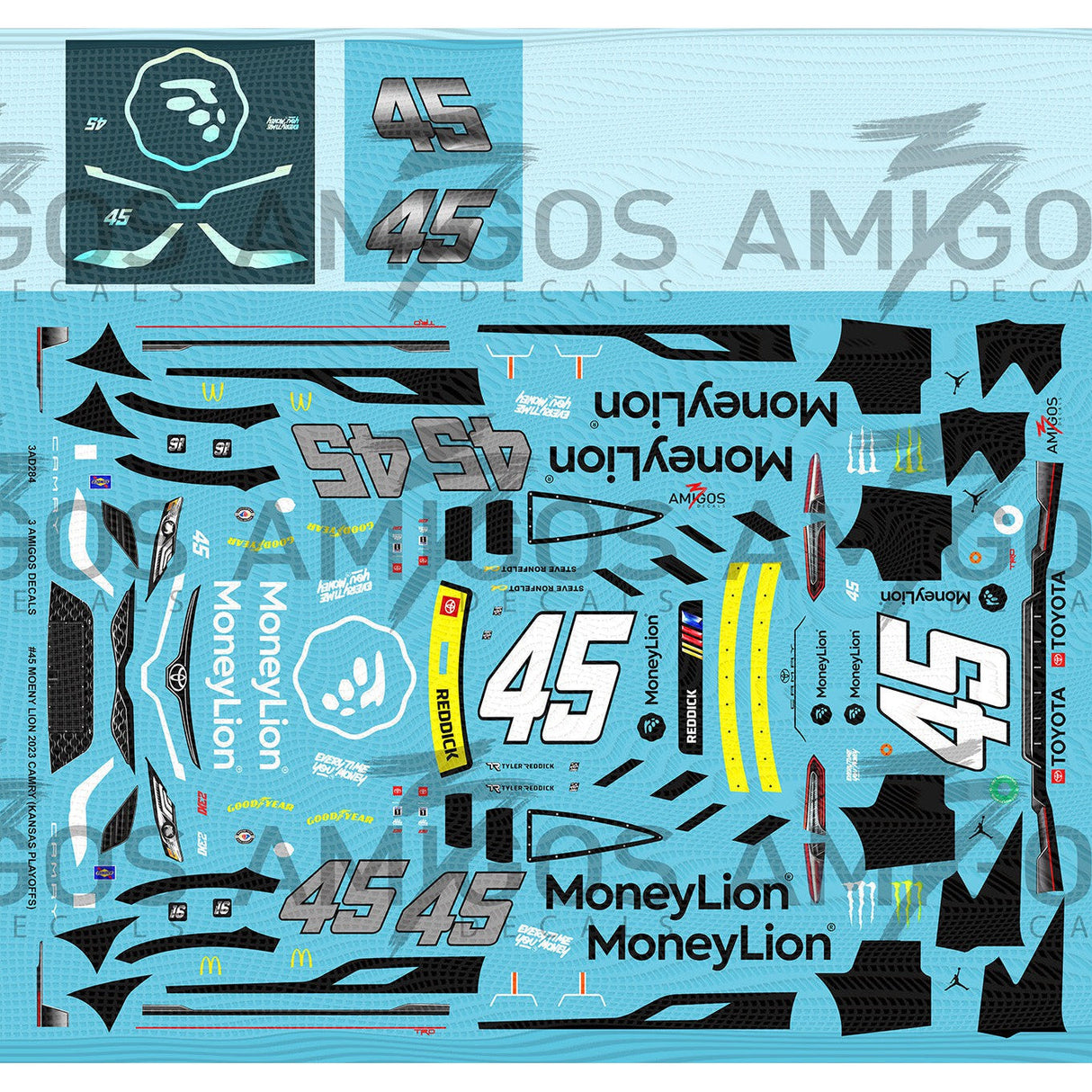 3 Amigos Decals #45 MONEY LION 2023 CAMRY KANSAS PLAYOFFS WINNER Decal Set 1:24