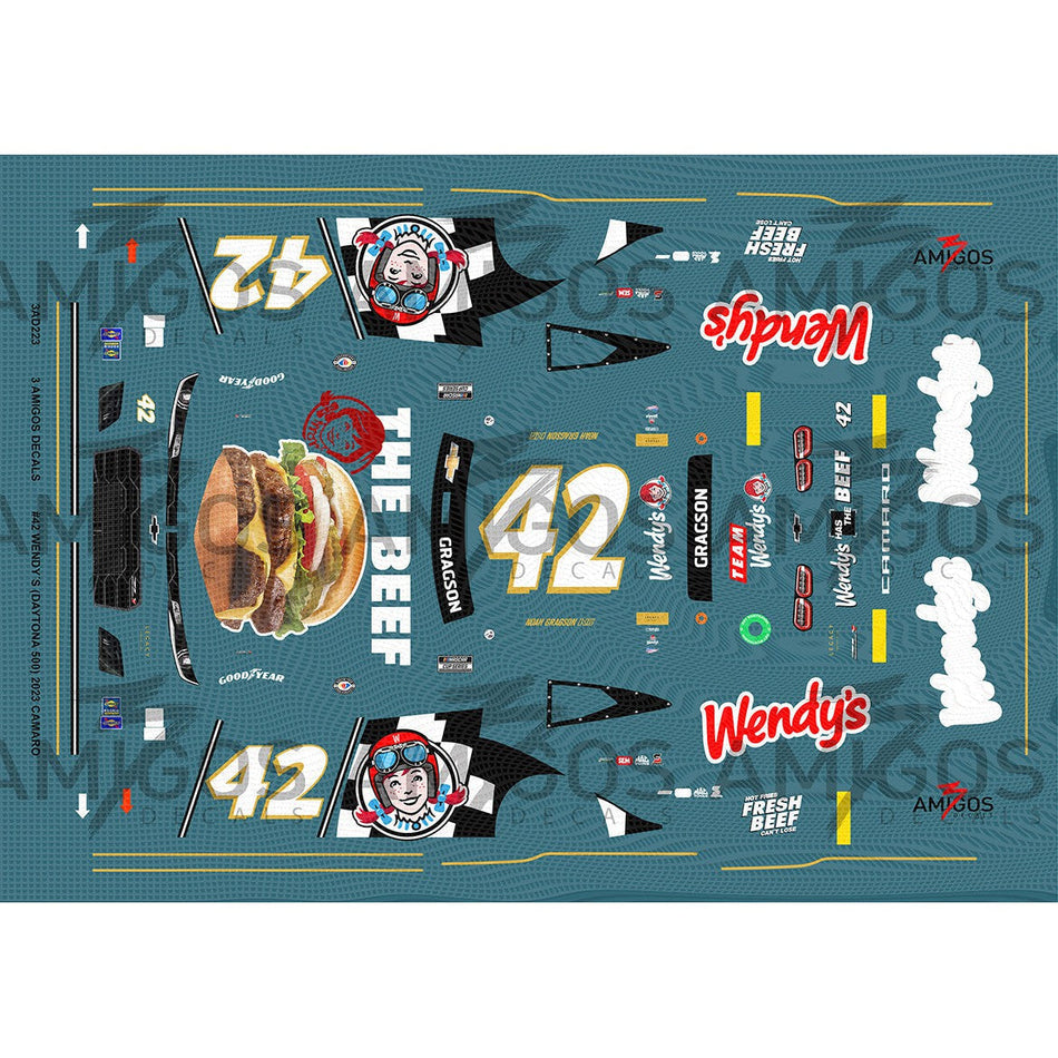 3 Amigos Decals #43 WENDY´S 2023 CAMARO (DAYTONA 500) 1:24 DECAL SET