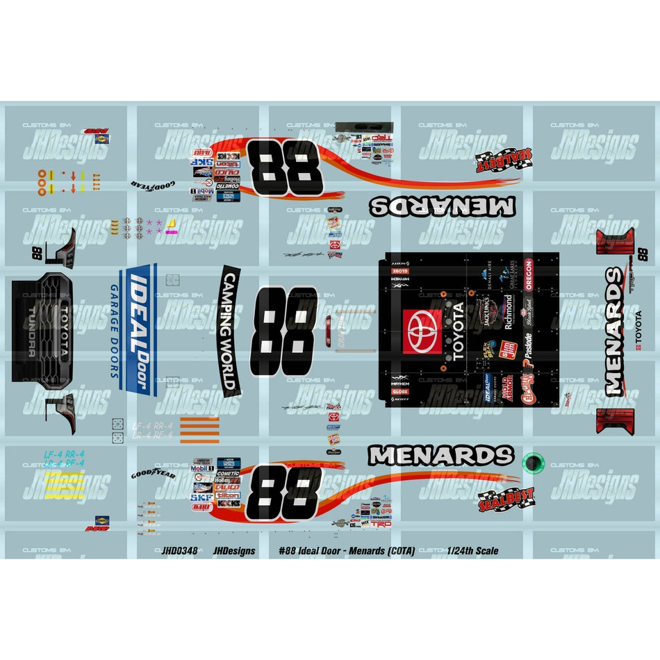 JH Designs Matt Crafton 2022 TRUCK #88 Ideal Doors - Menards (COTA) 1:24 Racecar Decal Set