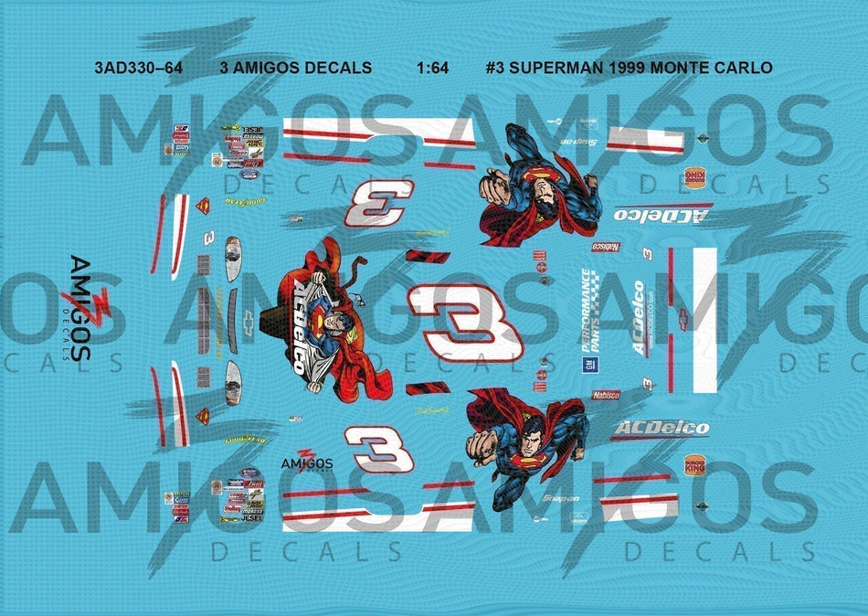 1:64 3 Amigos Decals #3 SUPERMAN 1999 MONTE CARLO Decal Set