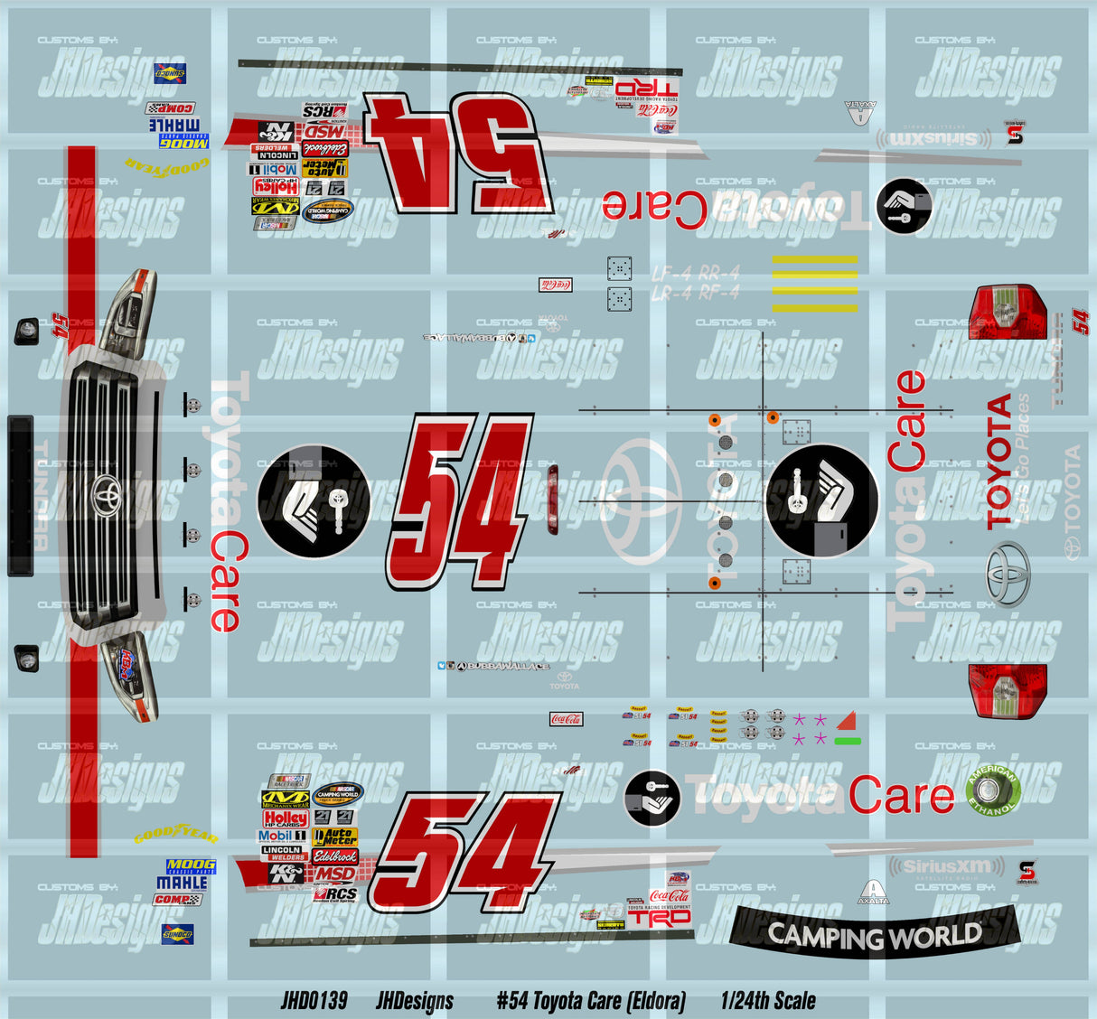 JH Designs Bubba Wallace 2014 CWTS #54 Toyota Care (Eldora) 1:24 Racecar Decal Set