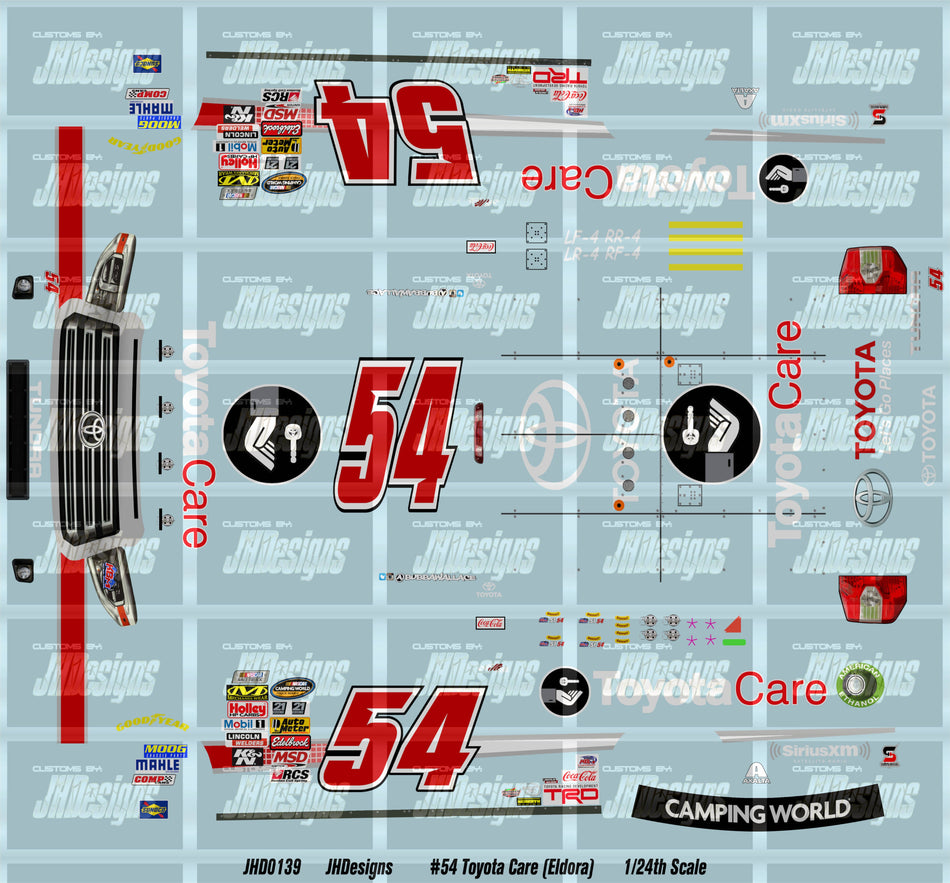 JH Designs Bubba Wallace 2014 CWTS #54 Toyota Care (Eldora) 1:24 Racecar Decal Set