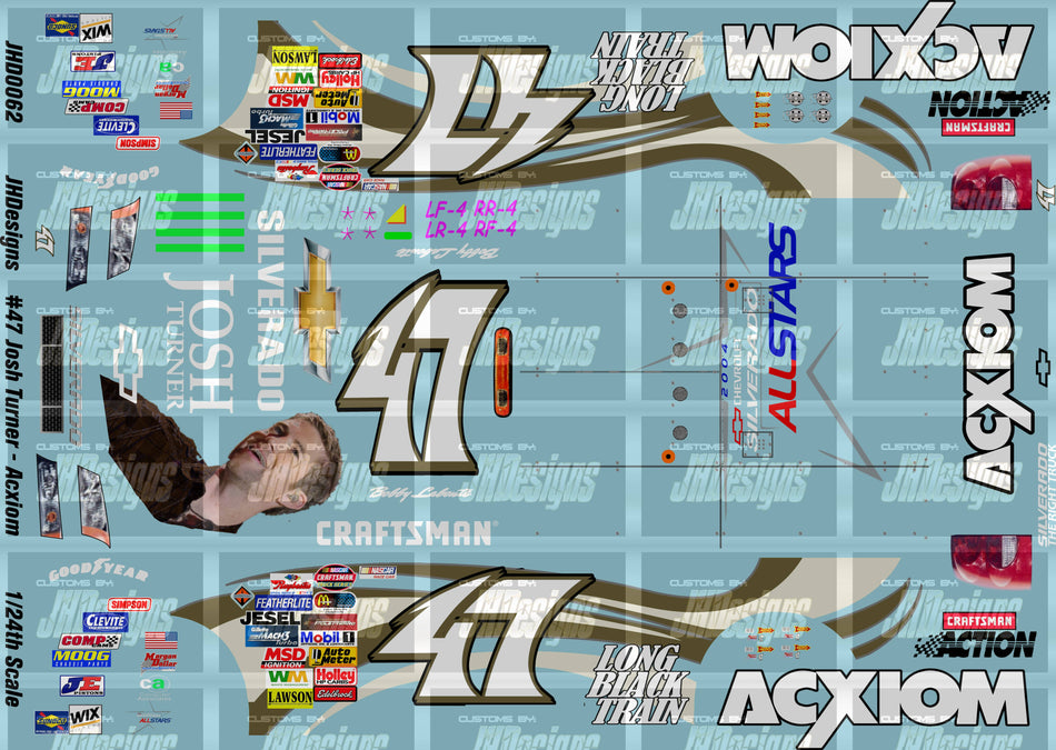 JH Designs Bobby Labonte 2004 CTS #47 Josh Turner - Acxiom 1:24 Racecar Decal Set