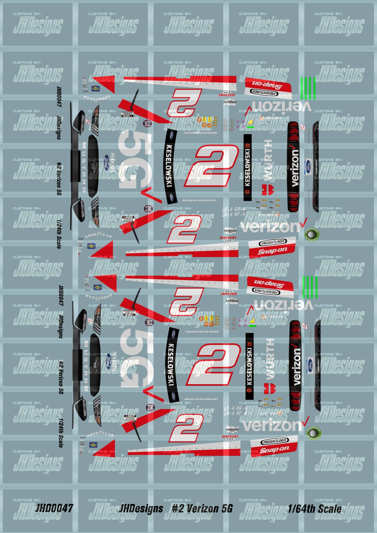 JH Designs Brad Keselowski 2021 CUP #2 Verizon 5G 1:64 Racecar Decal S ...