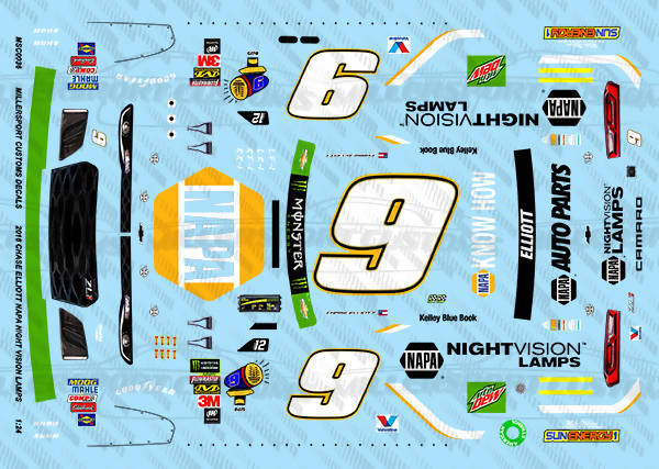 Millersport Customs 2018 Chase Elliott Napa Night Vision Lamps Chevy Camaro 1/24 Decal Set