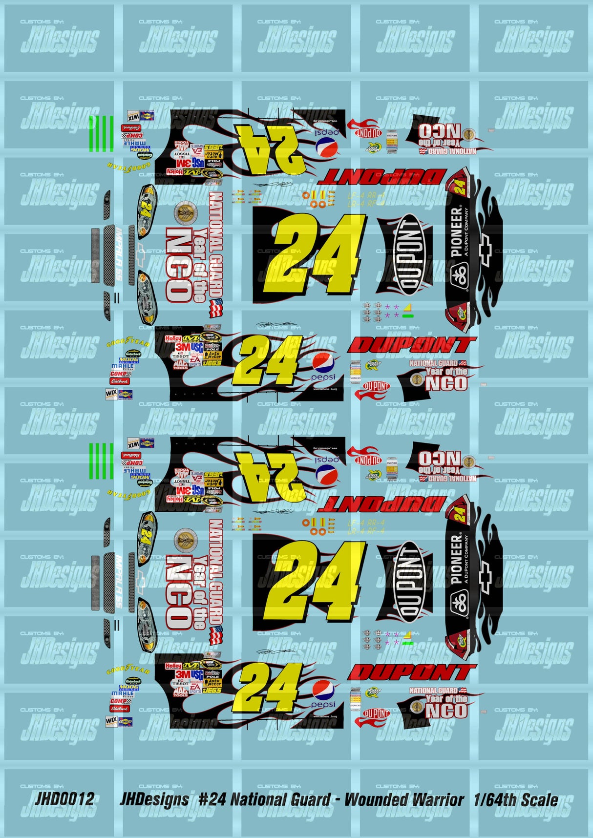 JH Designs Jeff Gordon 2009 CUP #24 National Guard - Year of the NCO 1:64 Racecar Decal Set