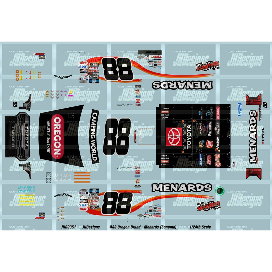 JH Designs Matt Crafton 2022 TRUCK #88 Oregon Brand - Menards (Sonoma) 1:24 Racecar Decal Set