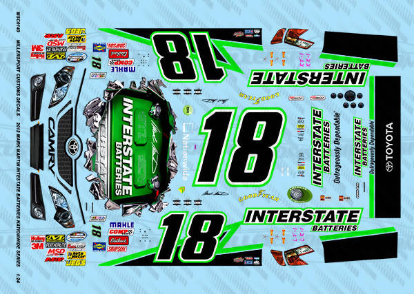 Millersport Customs 2012 Mark Martin Interstate Batteries Nationwide Series Toyota Camry 1/24 Decal Set