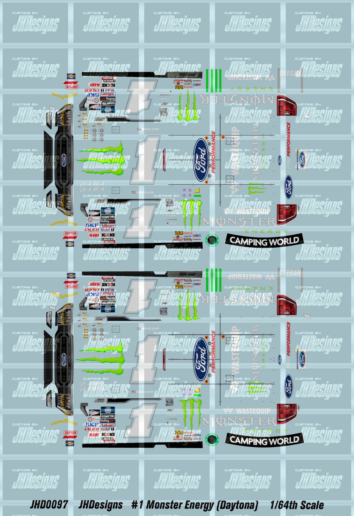 JH Designs Hailie Deegan 2022 TRUCK #1 Monster Energy (Daytona) 1:64 Racecar Decal Set